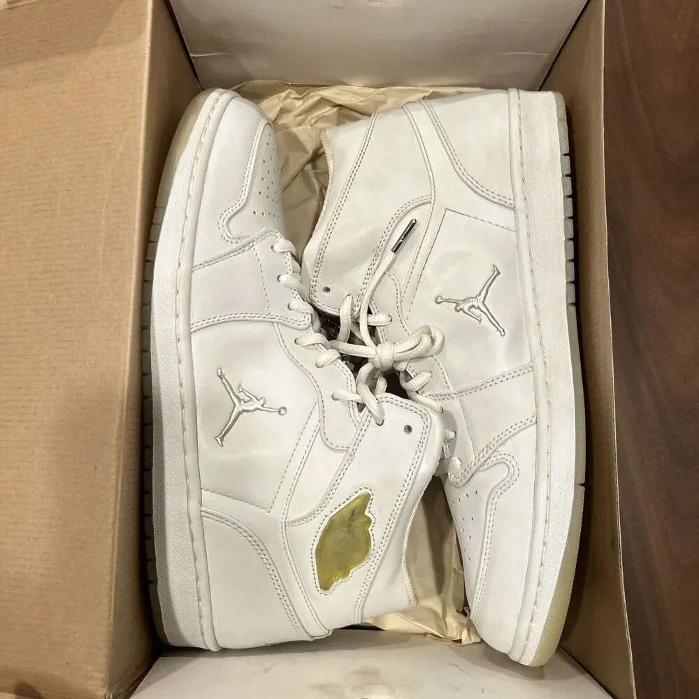 Vintage Air Jordan Retro 1 White Metallic Silver 2002 Sneakers Size 14 Pre-Owned